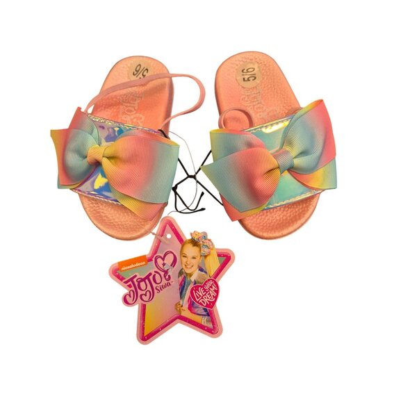 Jojo Siwa Bow Toddler Girls Slide Sandals Size 5-6 Pink & Rainbow Comfortable Sl - Picture 2 of 5